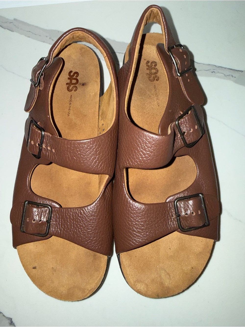 SAS made in the USA Brown Dual-Buckle Leather Sandals tripad comfort women 11